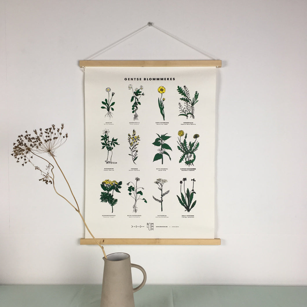 GENTSE BLOMMMEKES - zeefdruk incl. houten ophangsysteem